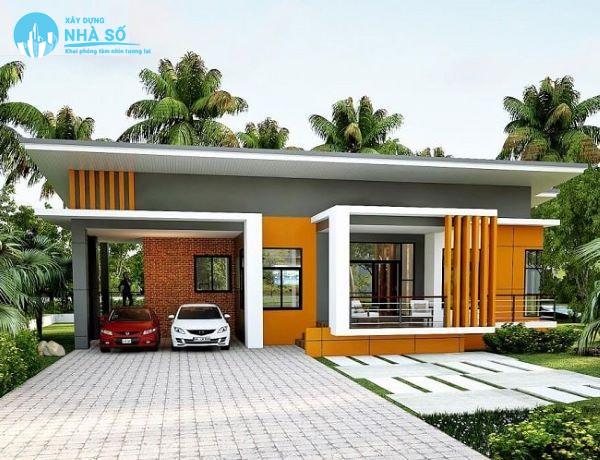 Mẫu Nhà Cấp 4 Mái Bằng 2 Phòng Ngủ có gara để xe