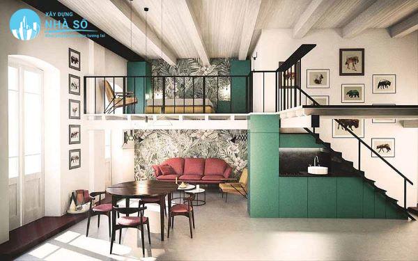Mẫu nhà cấp 4 có gác lửng 4x16 đẹp