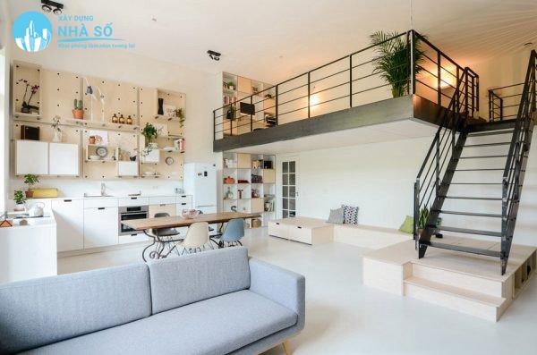 Mẫu nhà cấp 4 có gác lửng 4x16 ấm cúng