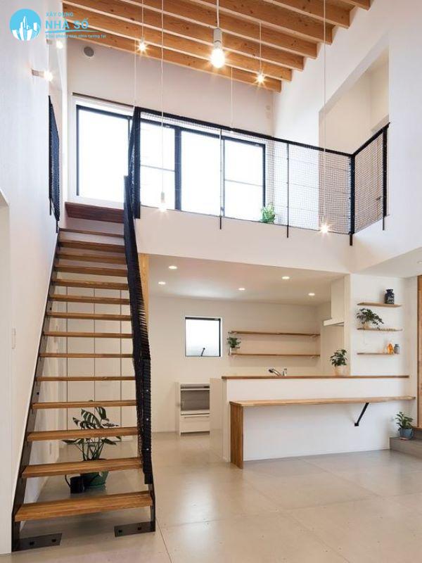 Mẫu nhà cấp 4 có gác lửng 4x16 mộc mạc