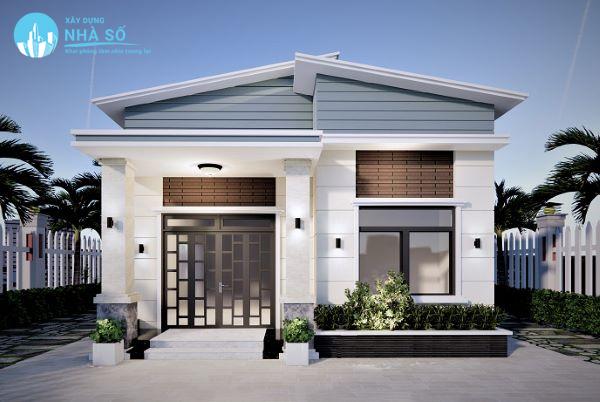Mẫu nhà cấp 4 mái lệch 2 phòng ngủ tươi mới