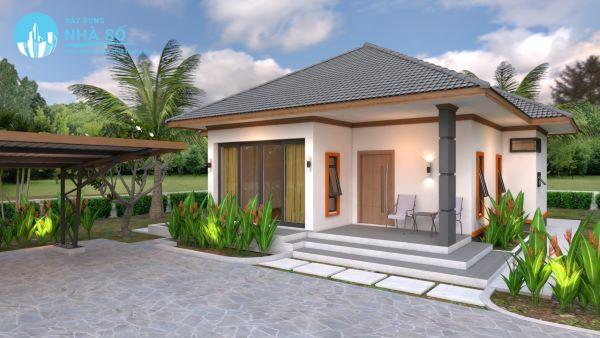 Mặt phải của mẫu nhà cấp 4 mái nhật 2 phòng ngủ tiện nghi