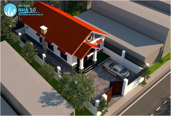 Mẫu nhà cấp 4 mái tôn 5x20 phù hợp cho sân rộng