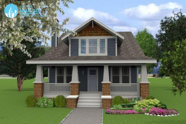 Mẫu nhà cấp 4 60m2 2 phòng ngủ có gác xếp