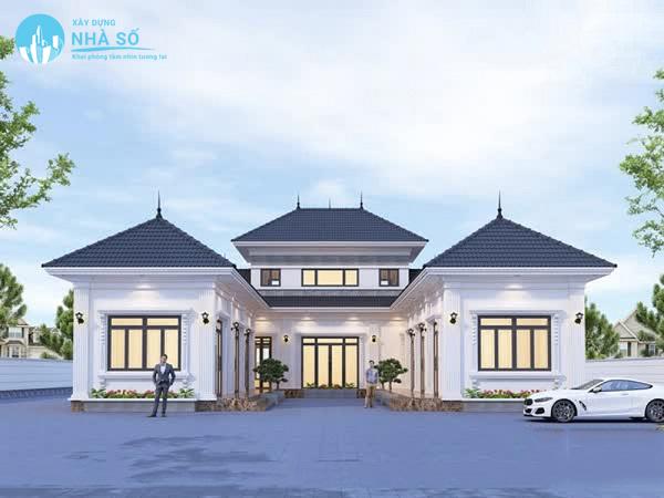 Mẫu nhà cấp 4 chữ u mái bằng mặt tiền rộng