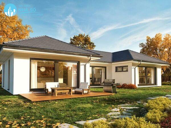 Mẫu nhà cấp 4 chữ u mái bằng kiến trúc cổ điển