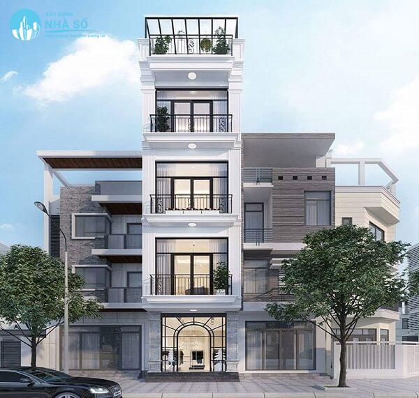 Mẫu nhà phố 5 tầng màu sắc hài hòa và phong cách