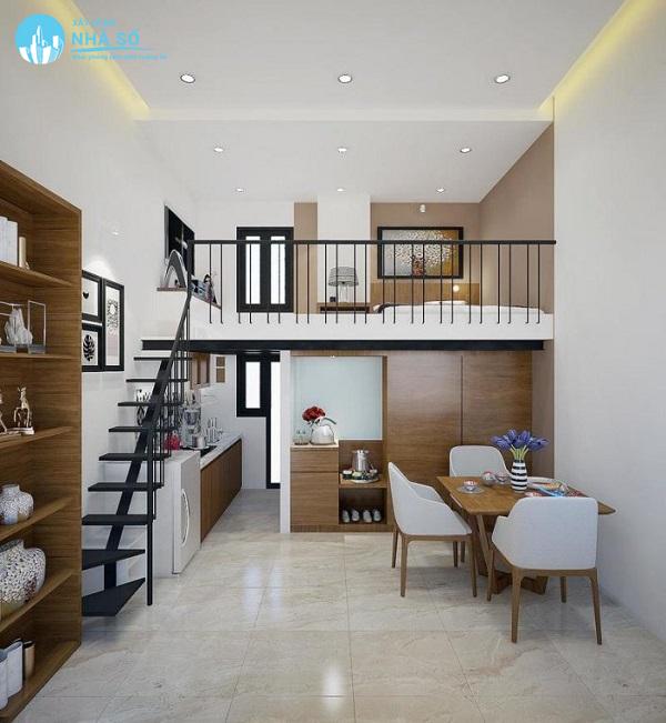 Mẫu nhà phố gác lửng thiết kế ngoại quản đẹp mắt