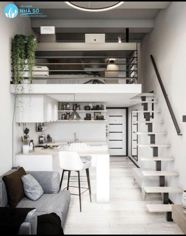 Mẫu nhà cấp 4 gác lửng 3 phòng ngủ tươi sáng