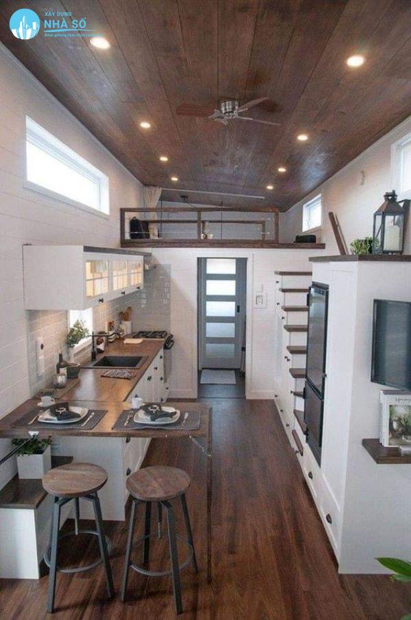 Mẫu nhà cấp 4 có gác lửng 6x18 mộc mạc