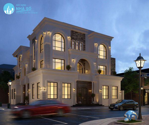 Mẫu biệt thự cổ điển 3 tầng theo tone màu trầm