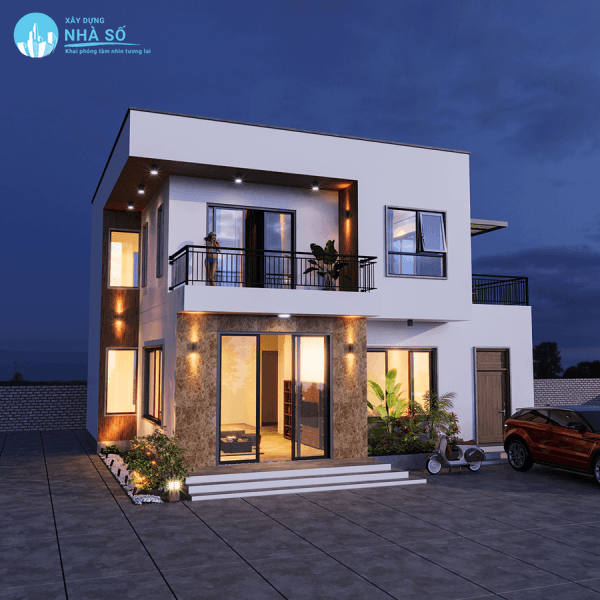 Mẫu biệt thự mini 2 tầng tone trầm