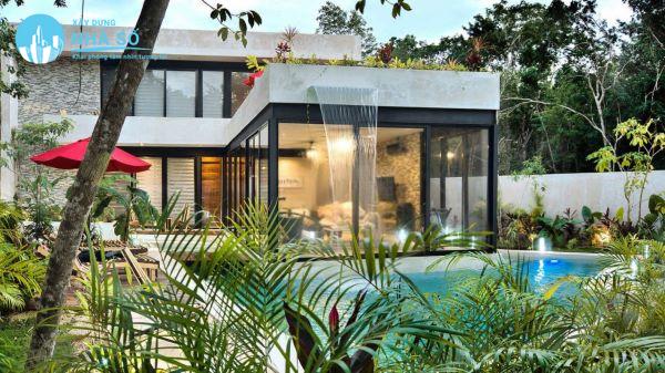Mẫu biệt thự mini sân vườn có hồ bơi
