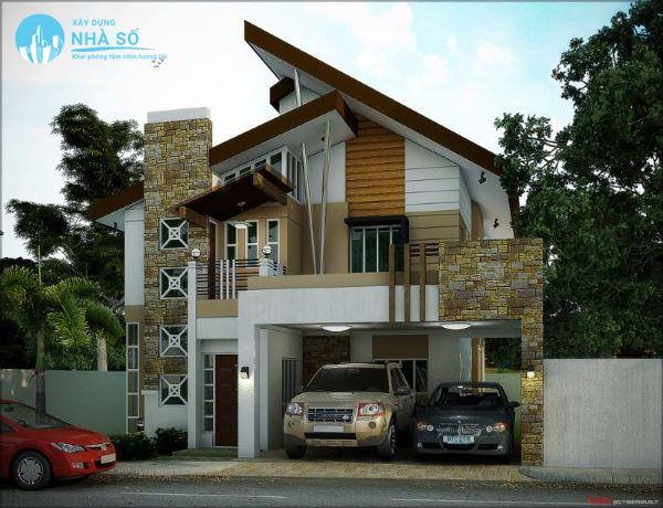 Mái lệch nhà biệt thự ấn tượng