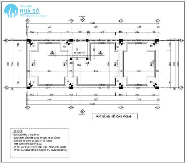 Bản vẽ móng băng nhà 2 tầng