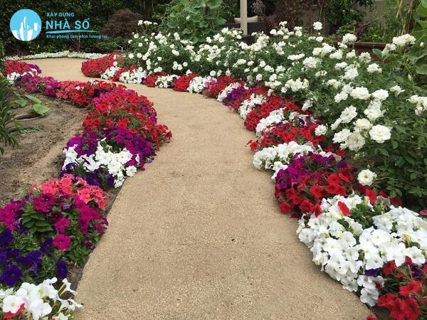 Mẫu thiết kế sử dụng hoa là yếu tố chủ đạo cho sân vườn