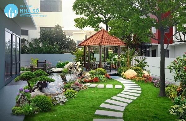 thiết kế sân vườn nhà cấp 4 với sân vườn đẹp, hiện đại