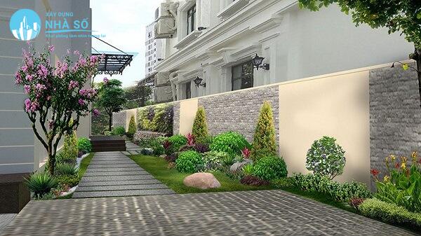 Thiết kế tường sân vườn hiện đại tạo cảnh đẹp cho sân vườn tạo nên nét đẹp cho ngôi nhà