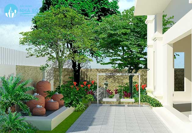 Thiết kế sân vườn mini biệt thự đẹp và tạo bóng mát cho sân vườn