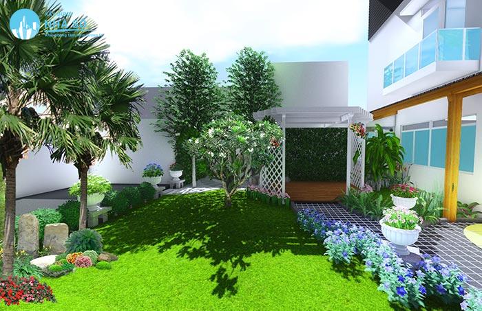 Thiết kế sân vườn mini biệt thự tạo bóng mát và đẹp cho ngôi nhà