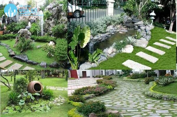 Thiết kế sân vườn nhà cấp 4 với sử dụng vật liệu xung quanh làm bối cảnh tạo điểm nhấn cho sân vườn
