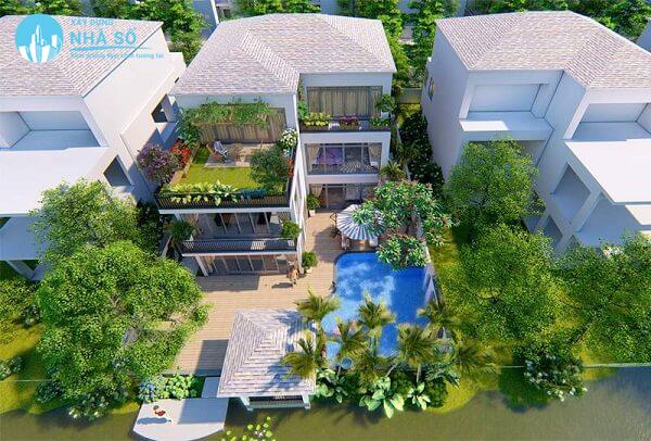 Mẫu thiết kế thi công sân vườn lấy màu xanh làm chủ đạo